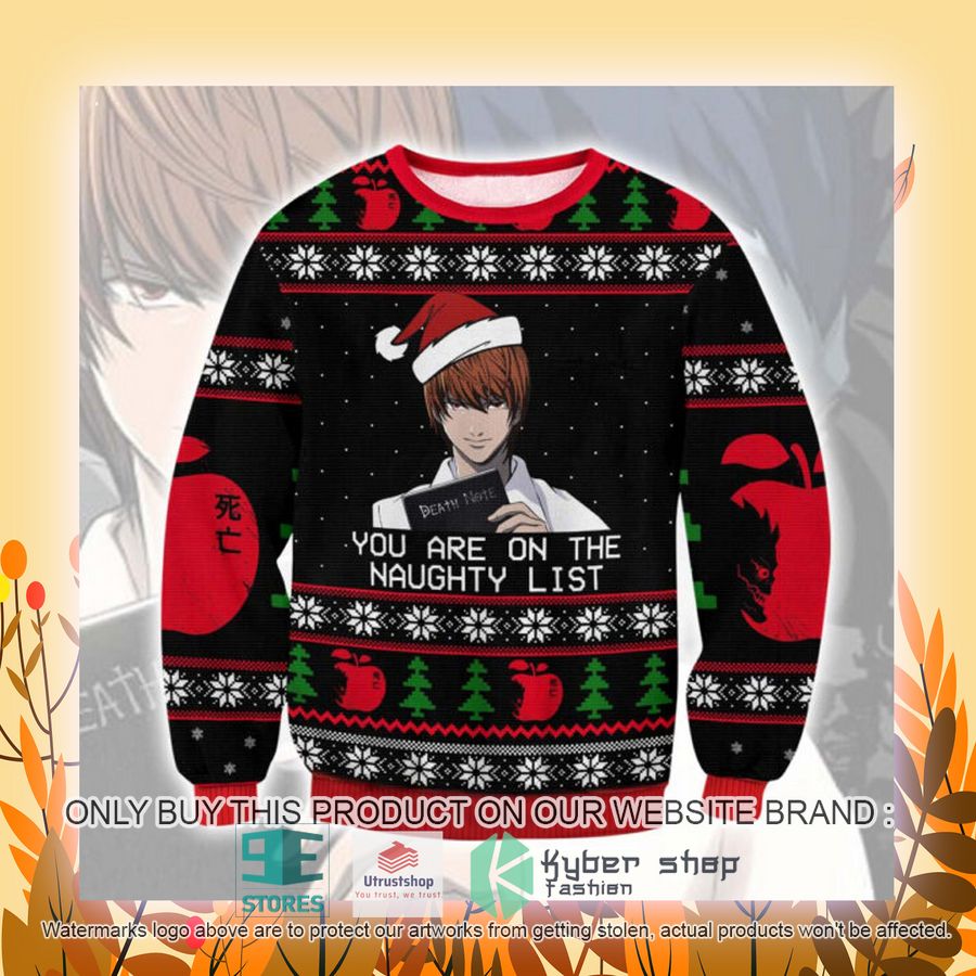 NEW Death Note Yagami Light You Are On The Naughty List Ugly Sweater 4 death note yagami light you are on the naughty list ugly christmas sweater 4 15427