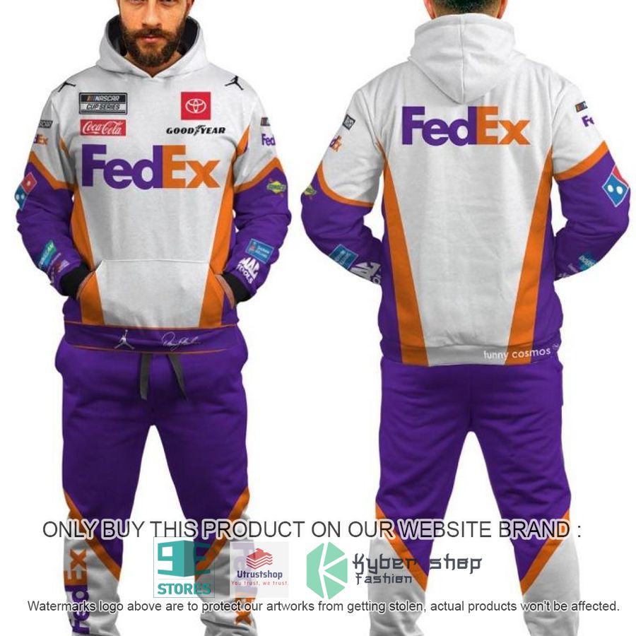 denny hamlin nascar 2022 white purple hoodie pants 1 52824