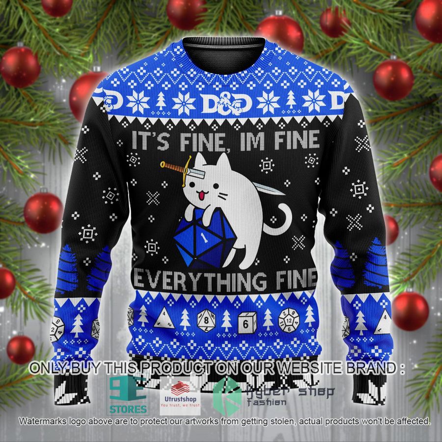 dnd dice cat its fine ugly christmas sweater 1 10204