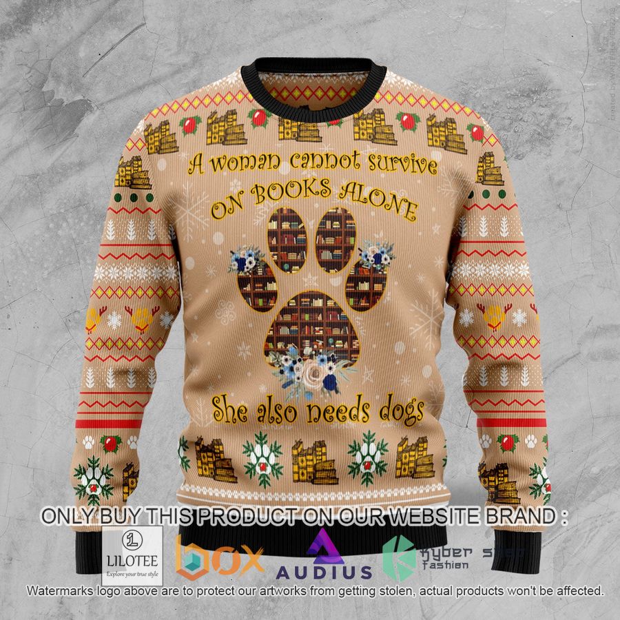 dog and book lover ugly christmas sweater 1 488