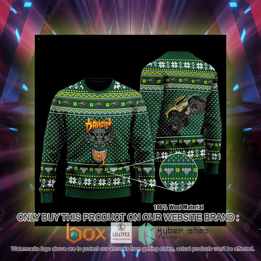 dragon monster truck green wool sweater 2 74271