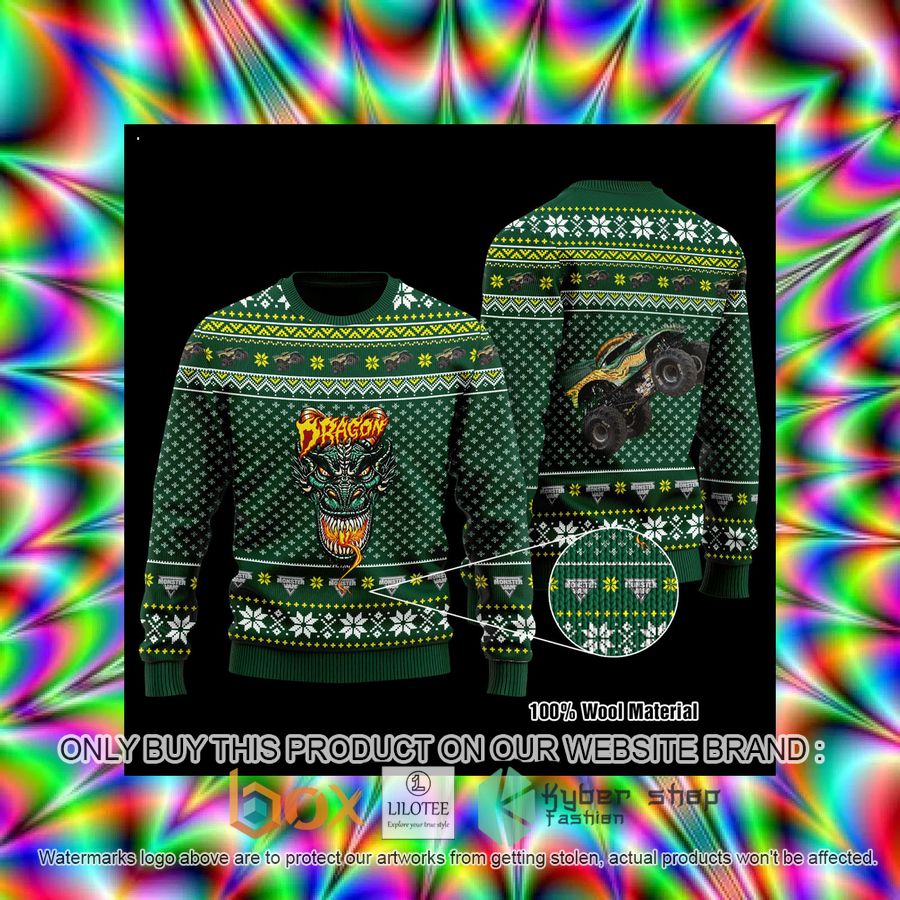 Dragon Monster truck Green Wool Sweater 3 dragon monster truck green wool sweater 3 49868