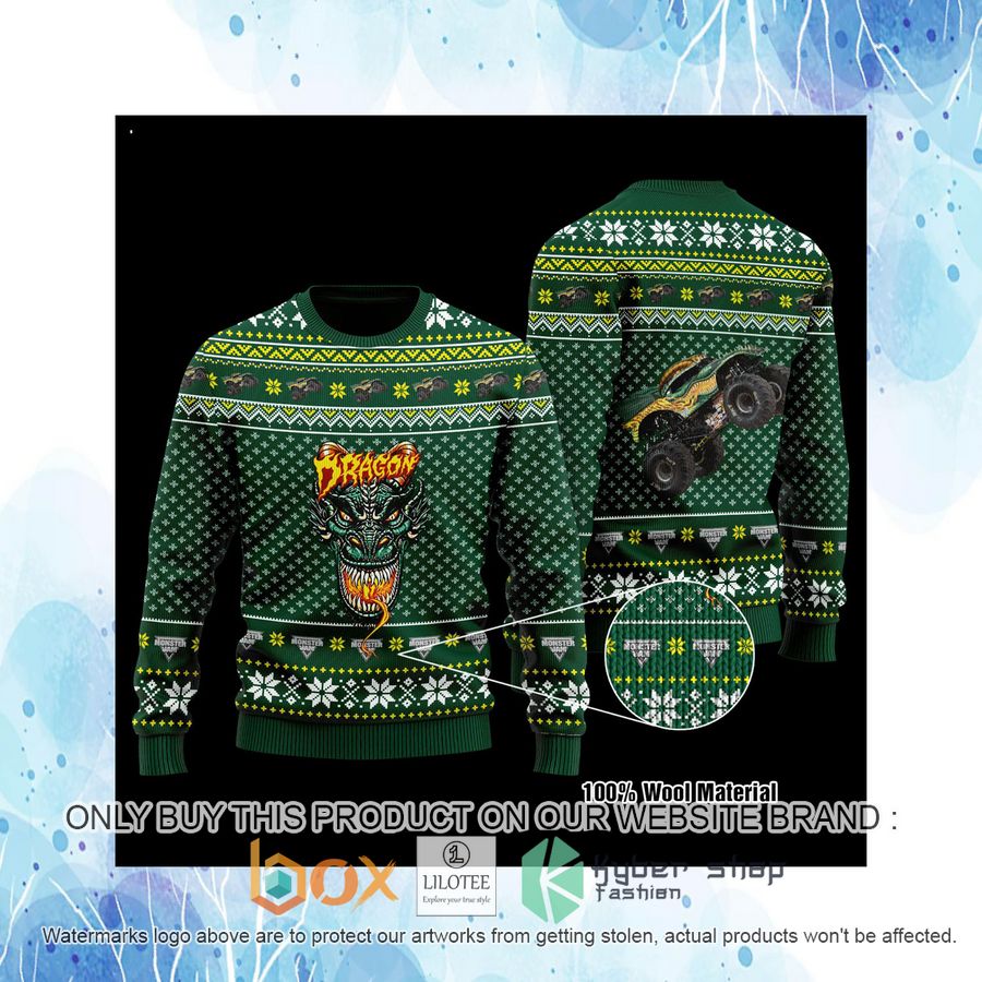 Dragon Monster truck Green Wool Sweater 4 dragon monster truck green wool sweater 4 20223