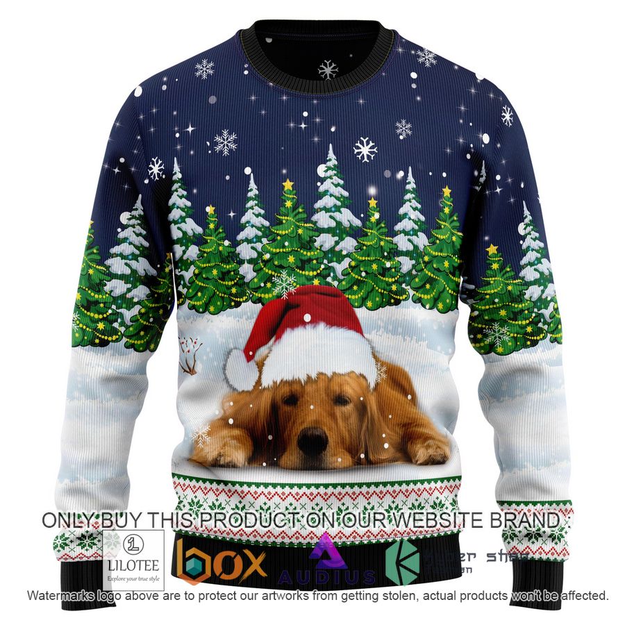 dreaming golden retriever under snow ugly christmas sweater 1 29225