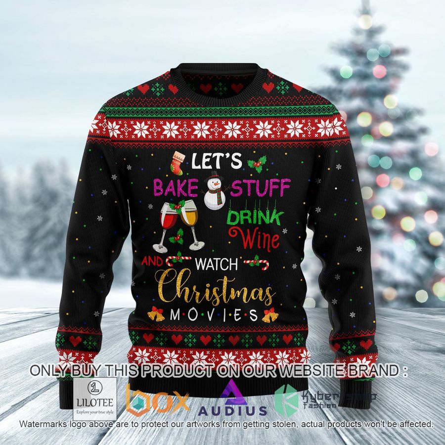 drink wine and watch christmas movies ugly christmas sweater 1 91639