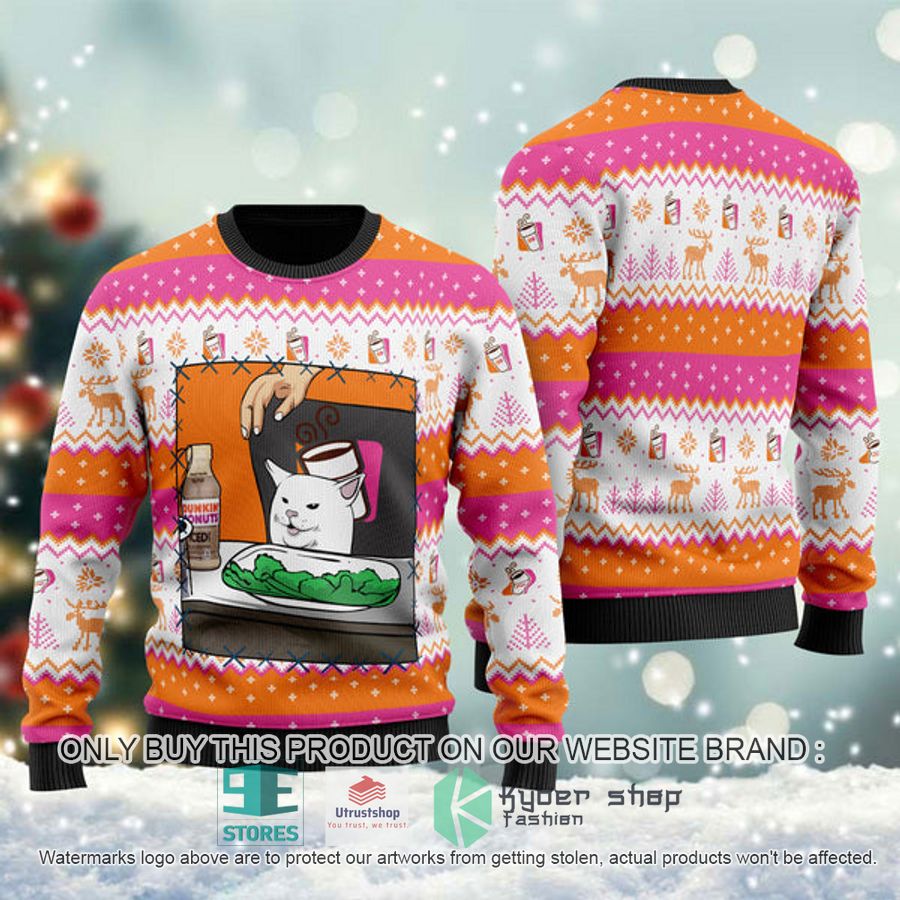dunkin donuts cat meme ugly christmas sweater 1 86800