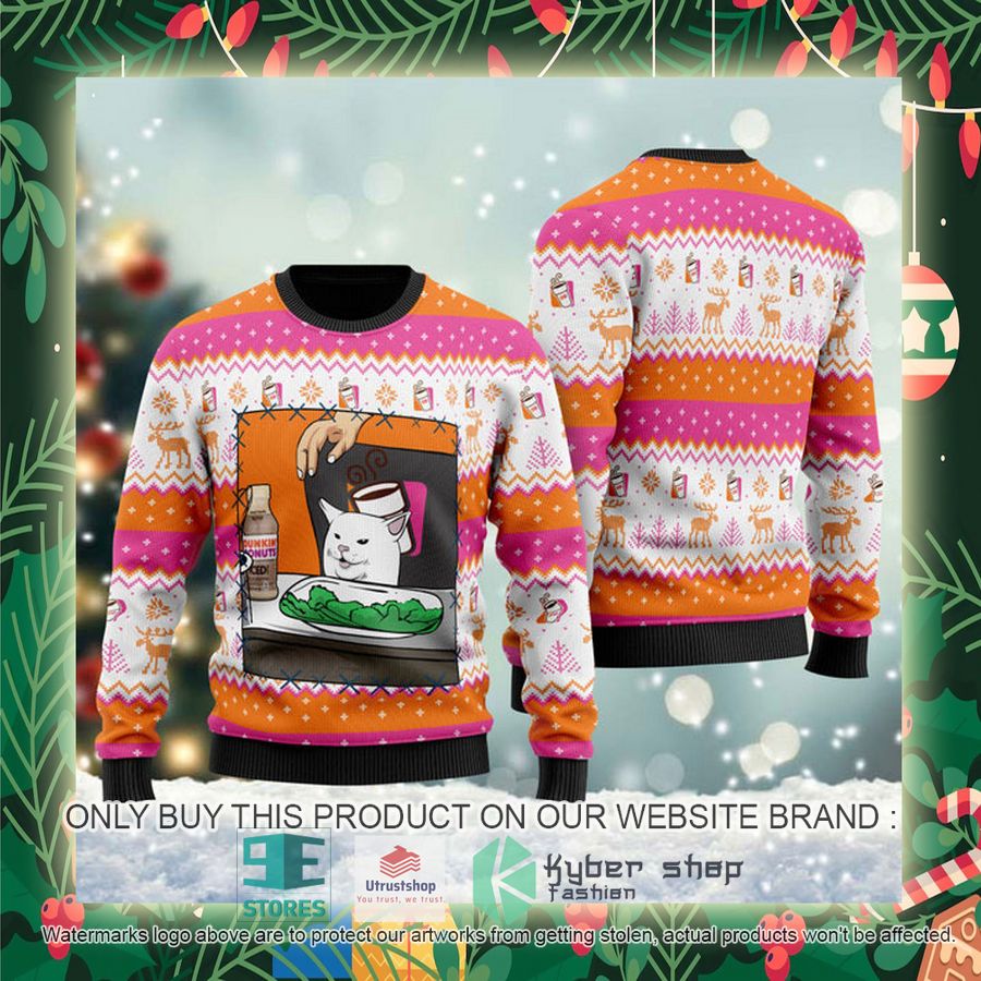 dunkin donuts cat meme ugly christmas sweater 2 6484
