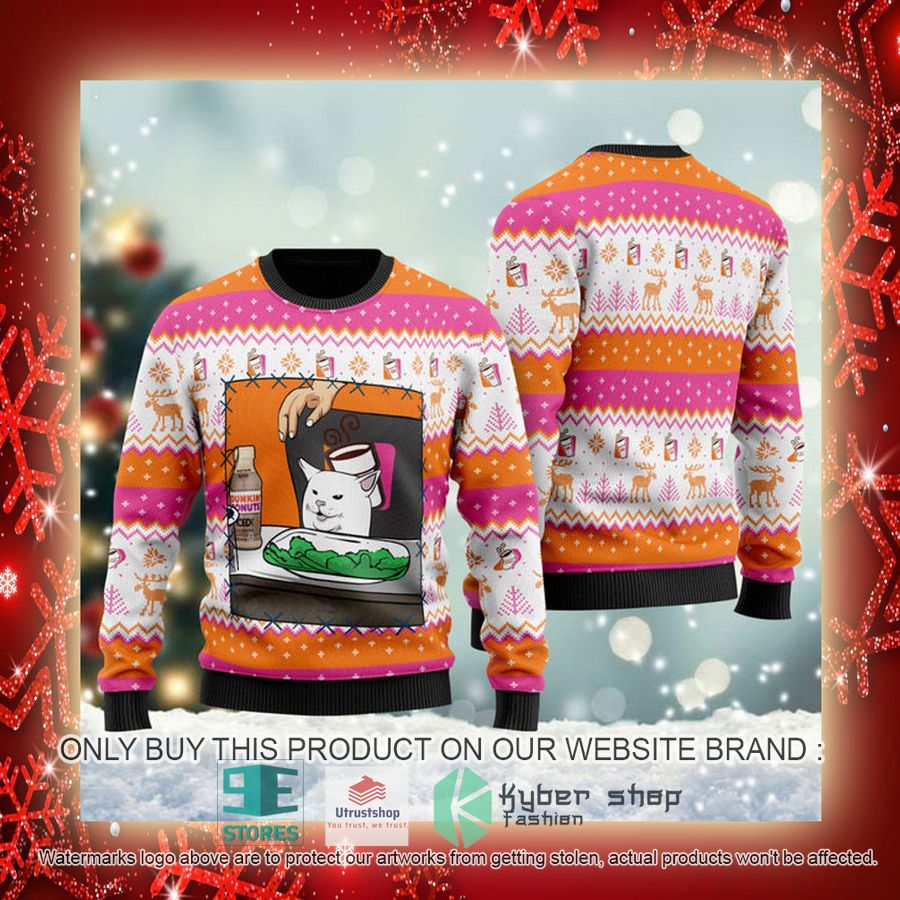NEW Dunkin Donuts Cat Meme Christmas Ugly Sweater 3 dunkin donuts cat meme ugly christmas sweater 3 22415