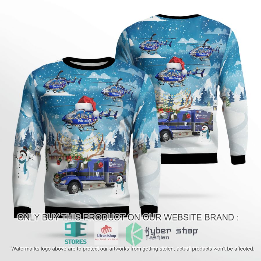durham north carolina duke life flight ambulance and ec 145 helicopter christmas sweater 1 65420