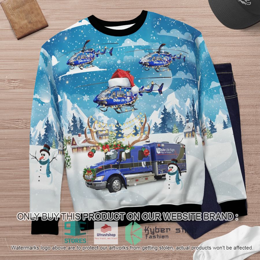 NEW Durham North Carolina Duke Life Flight Ambulance And EC-145 Helicopter Christmas Sweater 6 durham north carolina duke life flight ambulance and ec 145 helicopter christmas sweater 6 74458