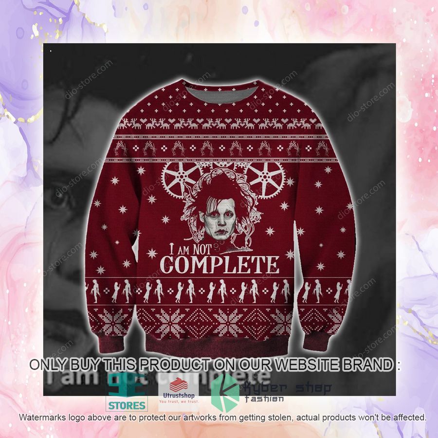 NEW Edward Scissorhands I Am Not Complete Ugly Christmas Sweatshirt 3 edward scissorhands i am not complete ugly christmas sweater 3 91724