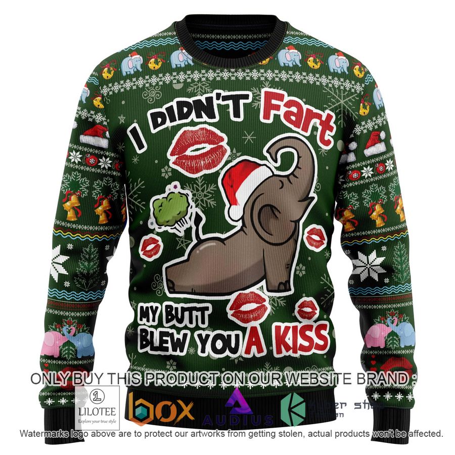 elephant i didnt fart my butt blew you a kiss ugly christmas sweater 1 36393