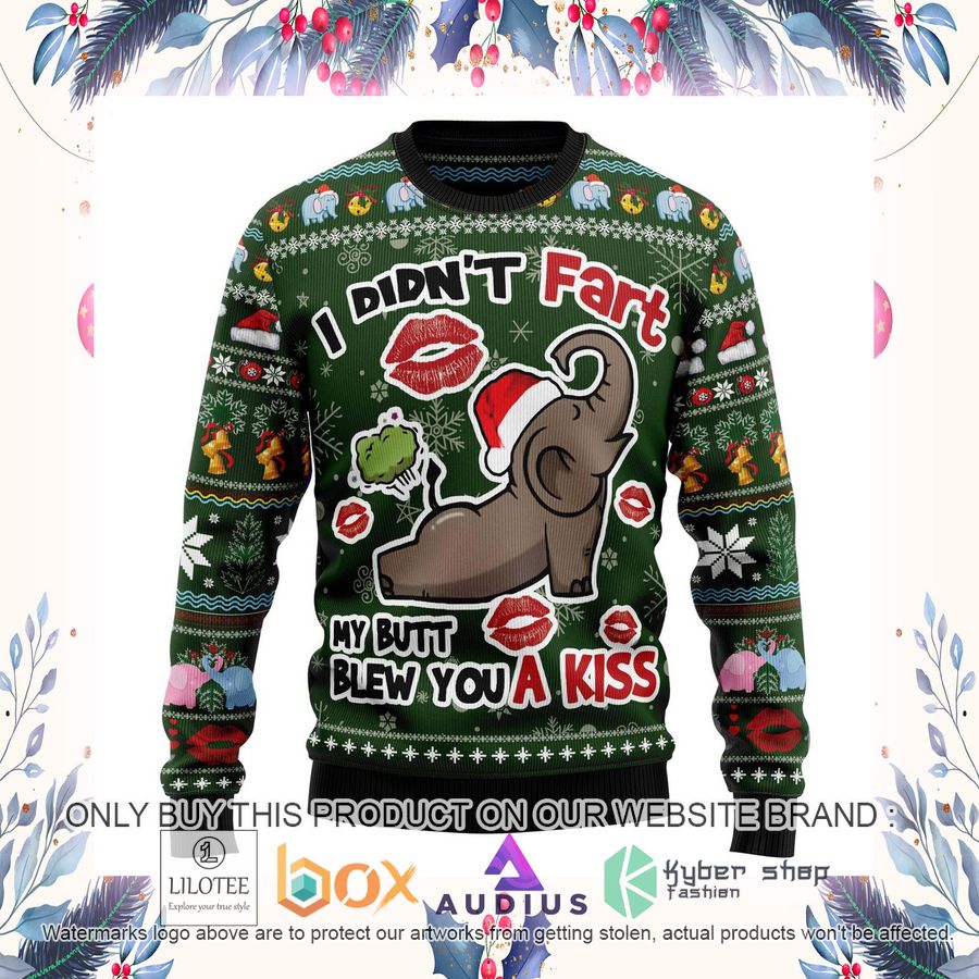 Elephant I Didnt Fart My Butt Blew You A Kiss Ugly Christmas Sweater 14 elephant i didnt fart my butt blew you a kiss ugly christmas sweater 14 87049