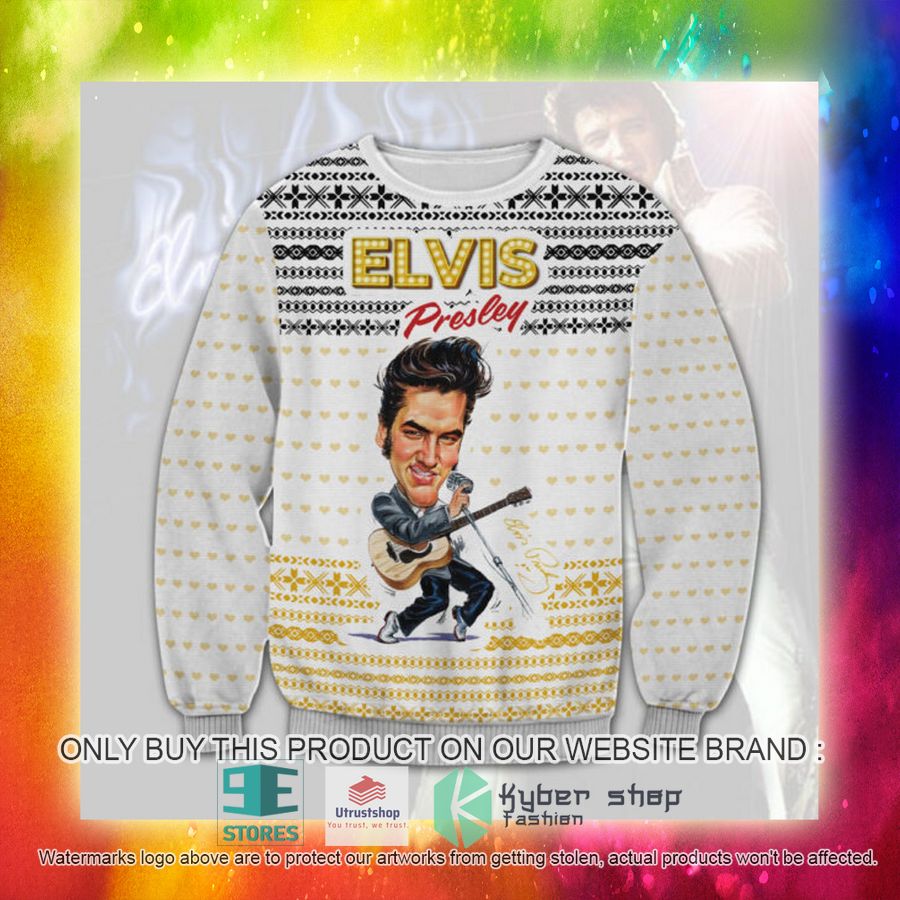 NEW Elvis Presley white Ugly Sweater 3 elvis presley white ugly christmas sweater 3 9991