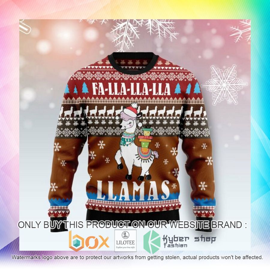 fa lla lla llamas ugly christmas sweatshirt 2 85420