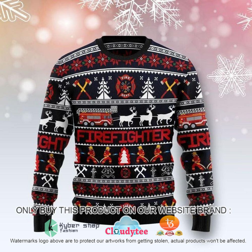 firefighter pattern ugly sweater 2 89144