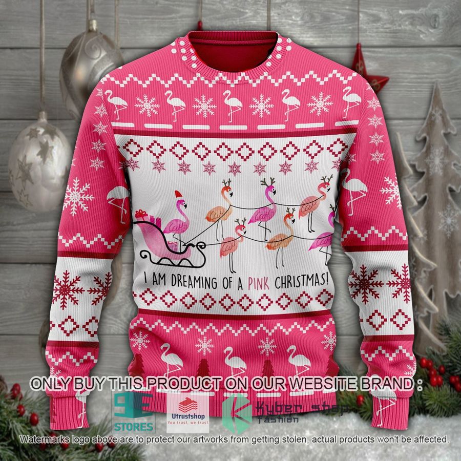 NEW Flamingo Sleigh I'm dreaming of a pink christmas Ugly Sweater 2 flamingo sleigh im dreaming of a pink christmas ugly christmas sweater 1 18843