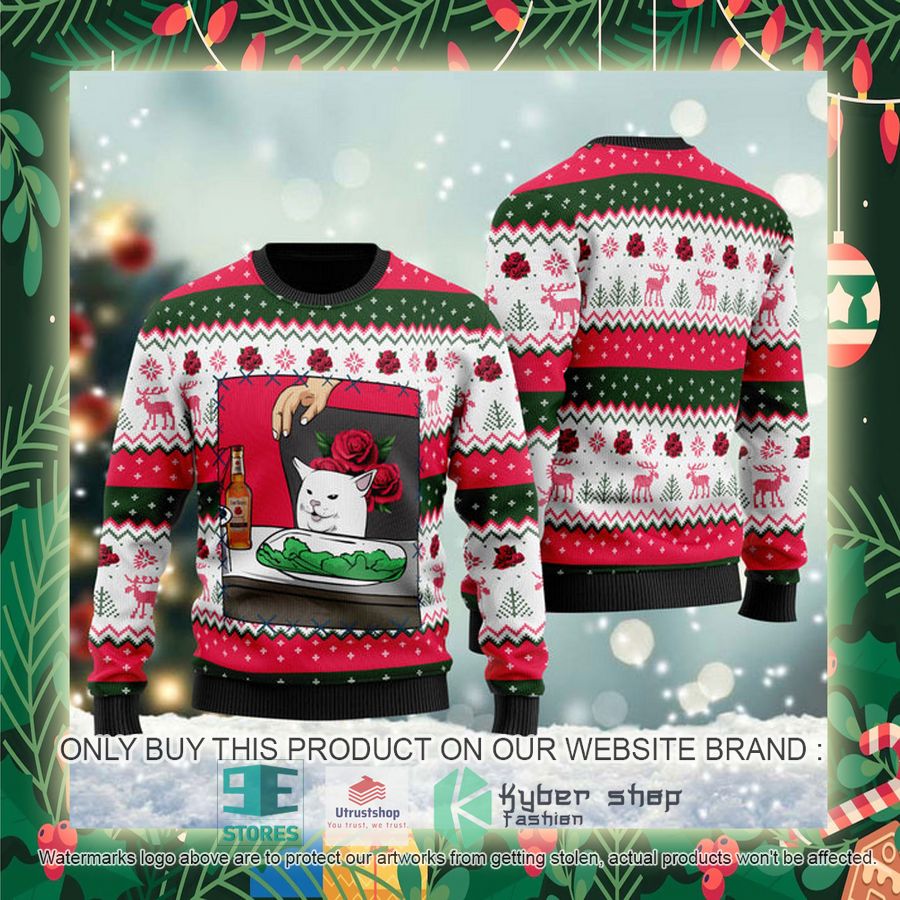 four roses bourbon cat meme ugly christmas sweater 2 60647