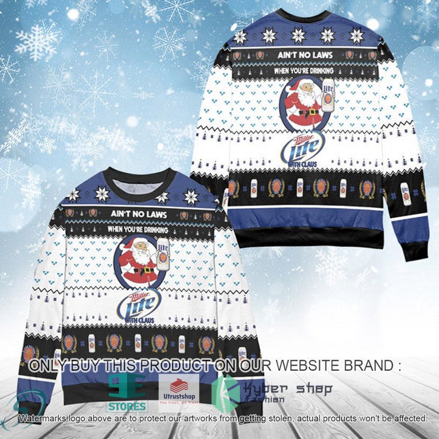 funny when youre drinking miller lite with santa claus ugly christmas sweater 1 52895