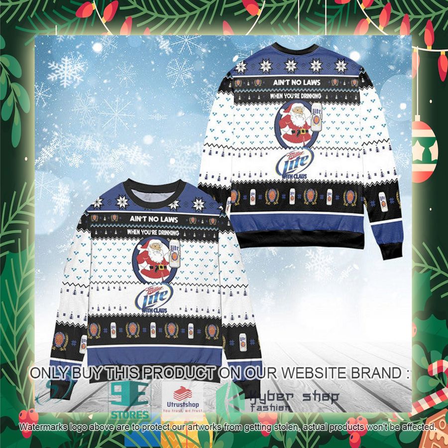 funny when youre drinking miller lite with santa claus ugly christmas sweater 2 73929