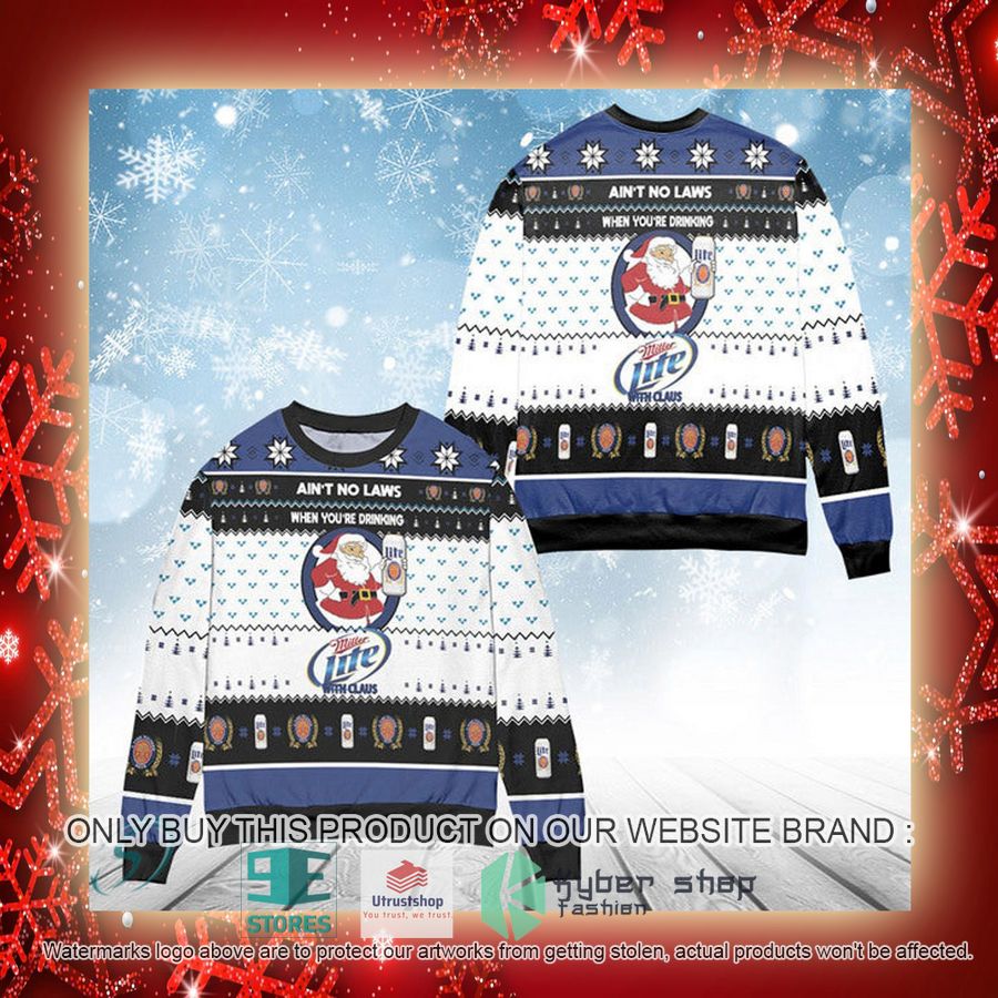 NEW Funny When You're Drinking Miller Lite With Santa Claus Christmas Ugly Sweater 3 funny when youre drinking miller lite with santa claus ugly christmas sweater 3 39402