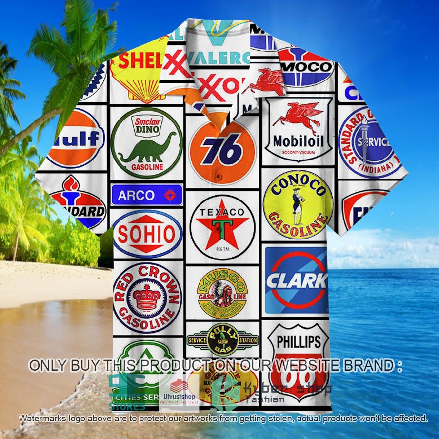 NEW Gasoline Brands logo white Hawaii Shirt 9 gasoline brands logo white hawaiian shirt 1 89334