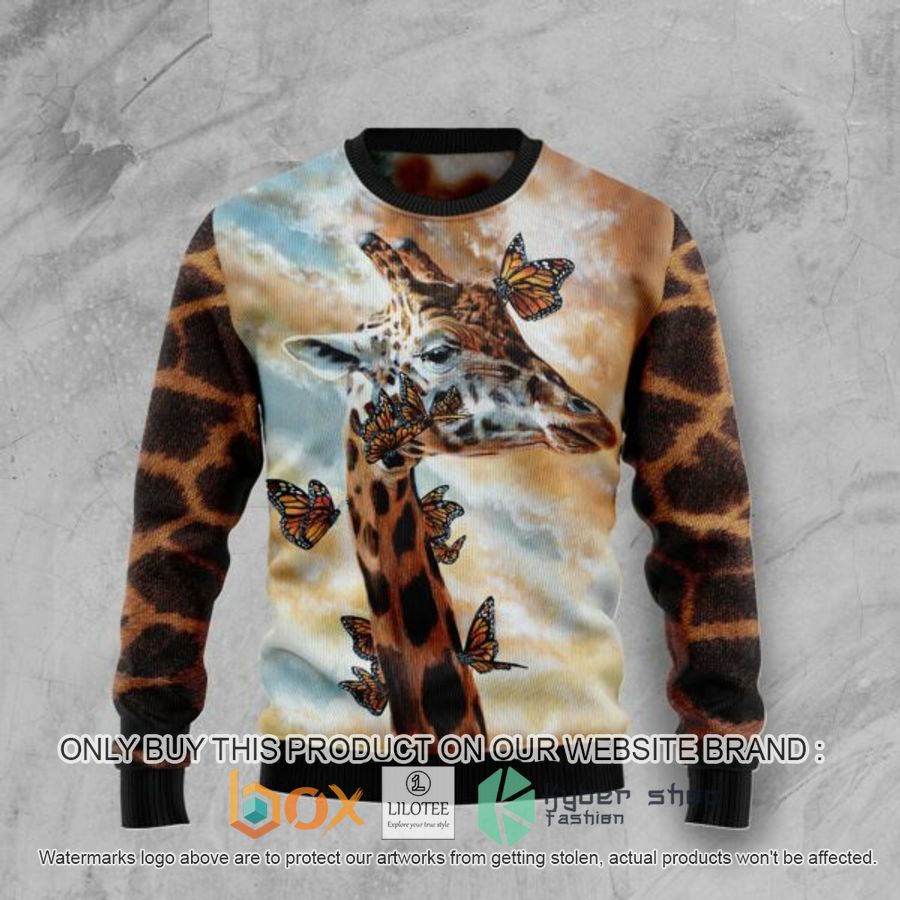 giraffe butterfly ugly christmas sweatshirt 1 89438