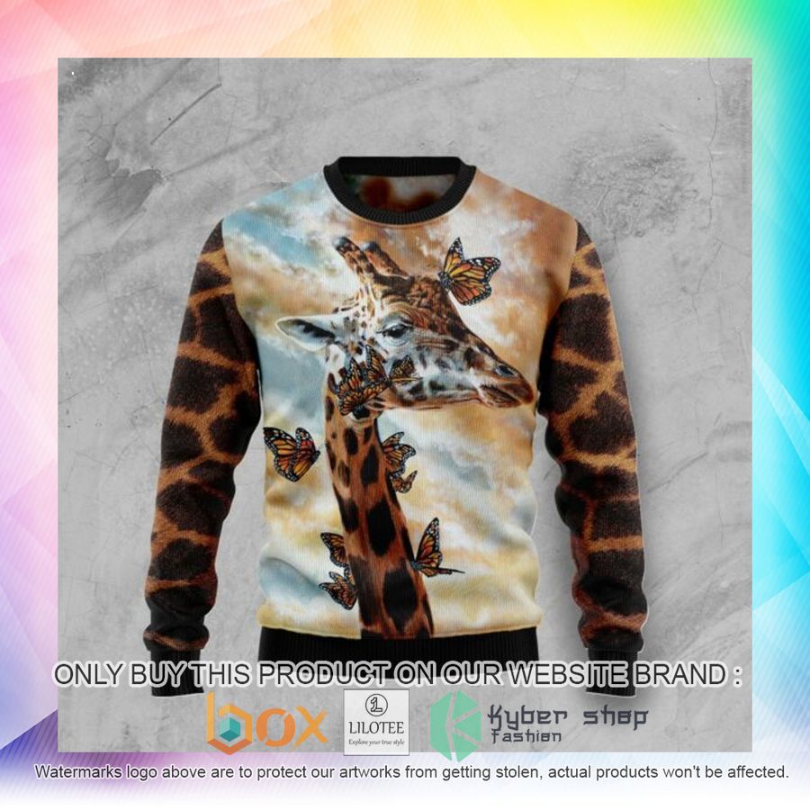 giraffe butterfly ugly christmas sweatshirt 2 14906