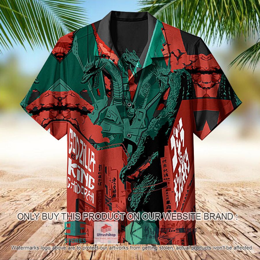NEW Godzilla vs King Ghidorah green red Hawaii Shirt 17 godzilla vs king ghidorah green red hawaiian shirt 1 9298