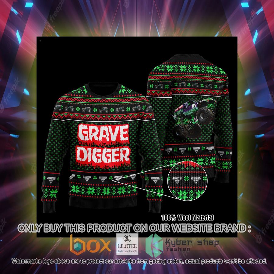 grave digger green black wool sweater 2 23811