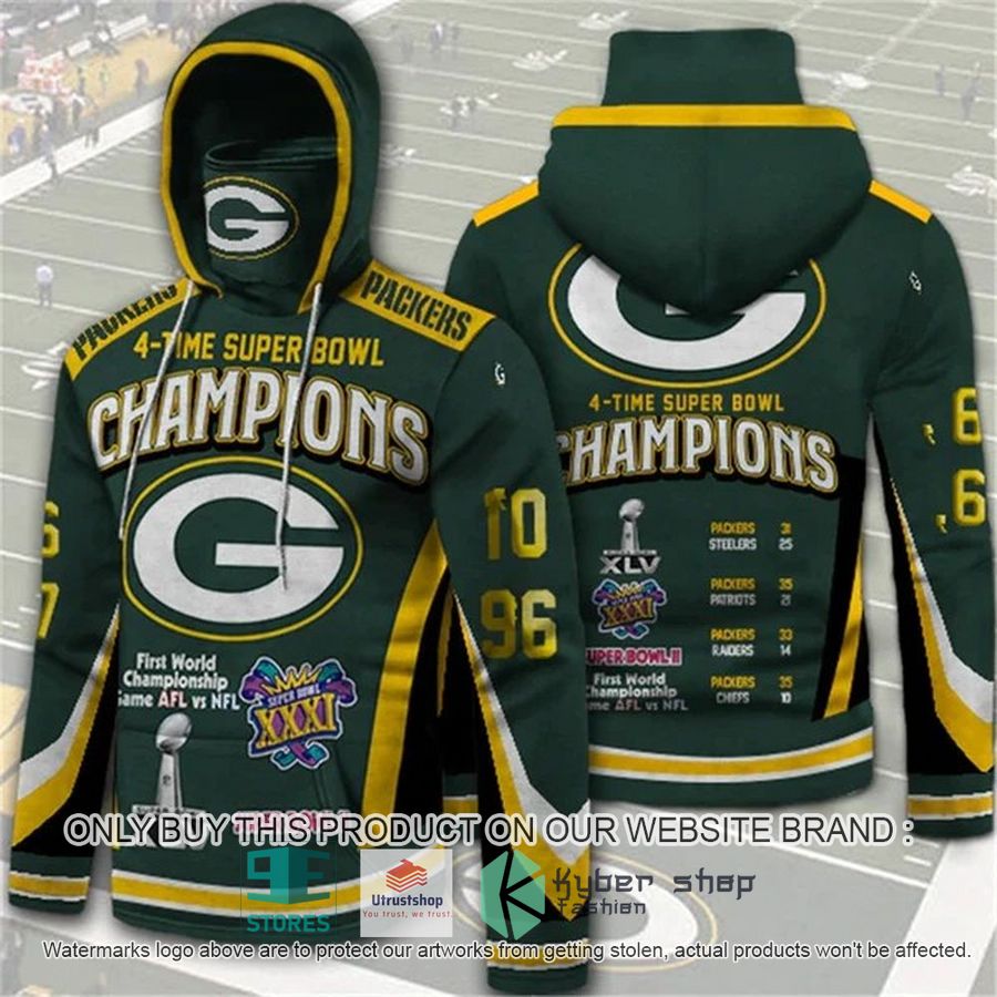 green bay packers 4 times super bowl champions 3d hoodie mask 1 62662