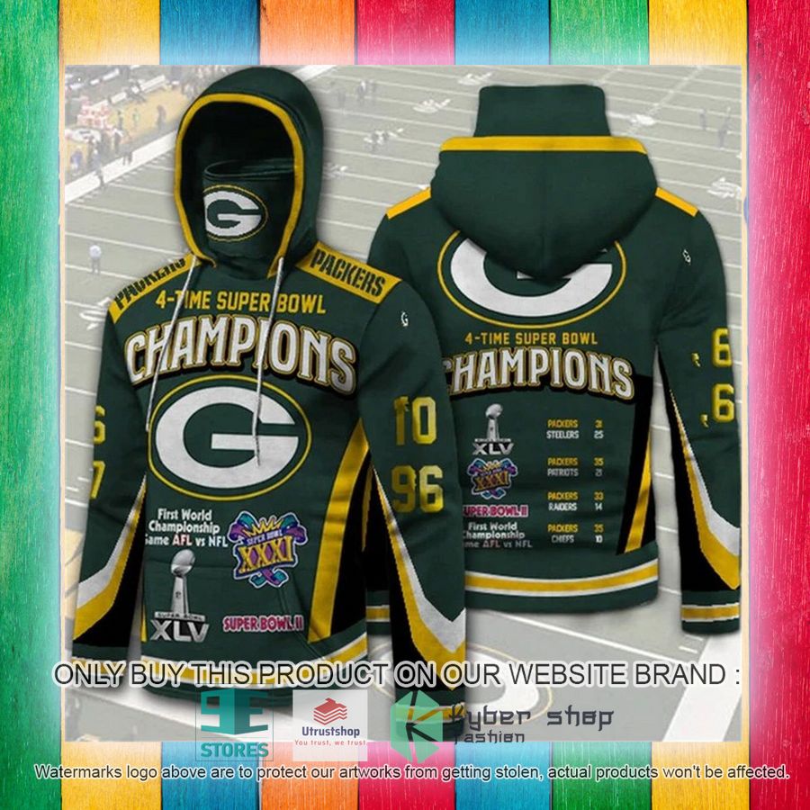 NEW Green Bay Packers 4 Times Super Bowl Champions 3D Hoodie Mask 4 green bay packers 4 times super bowl champions 3d hoodie mask 4 77261