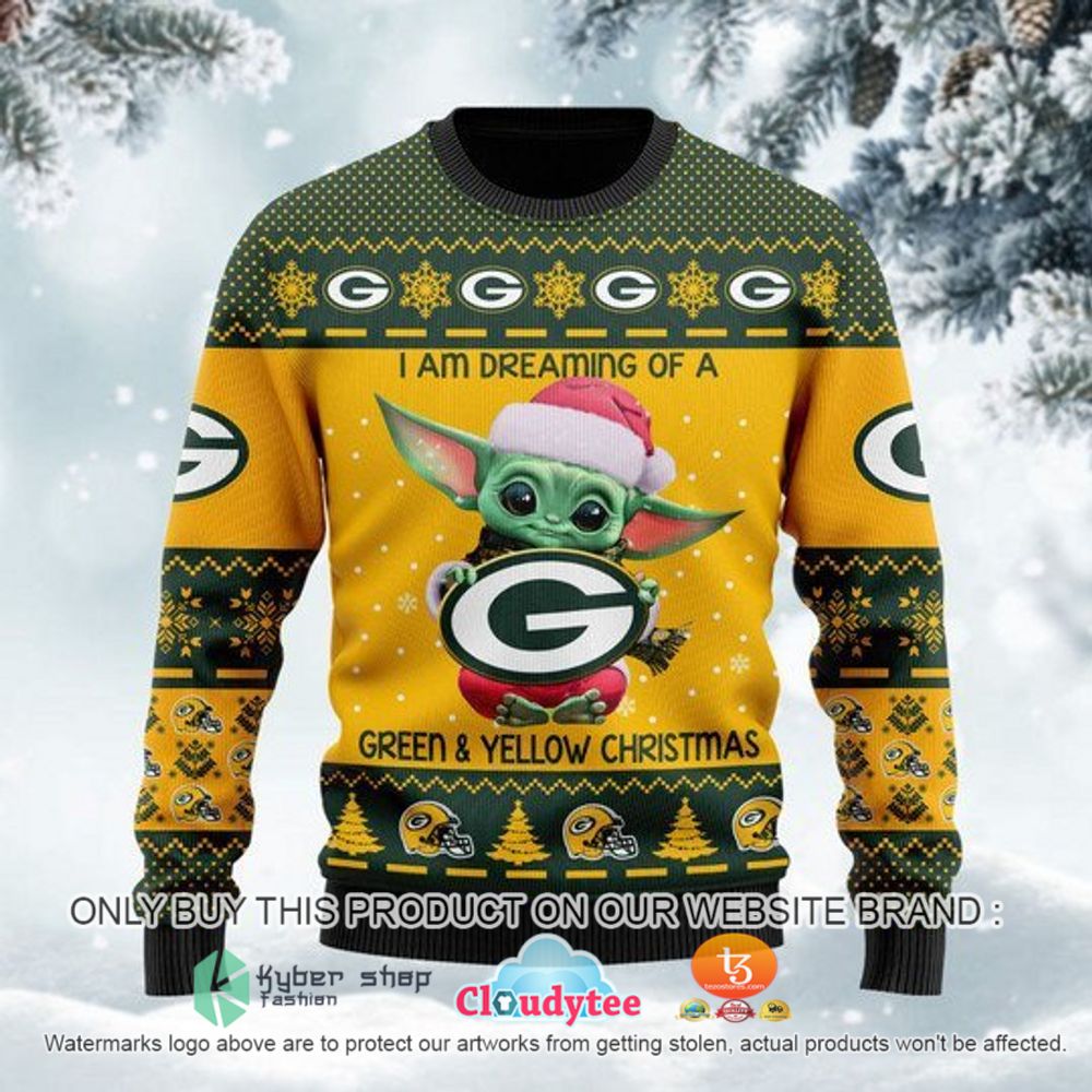 Green Bay Packers Baby Yoda I Am Dreaming of a Green and Yellow Christmas Ugly Sweater 4 green bay packers baby yoda i am dreaming of a green and yellow christmas ugly sweater 4 12355