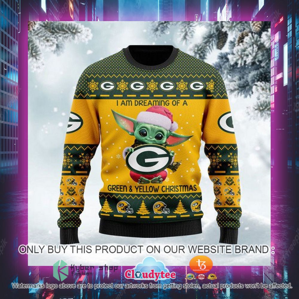 Green Bay Packers Baby Yoda I Am Dreaming of a Green and Yellow Christmas Ugly Sweater 6 green bay packers baby yoda i am dreaming of a green and yellow christmas ugly sweater 6 69207