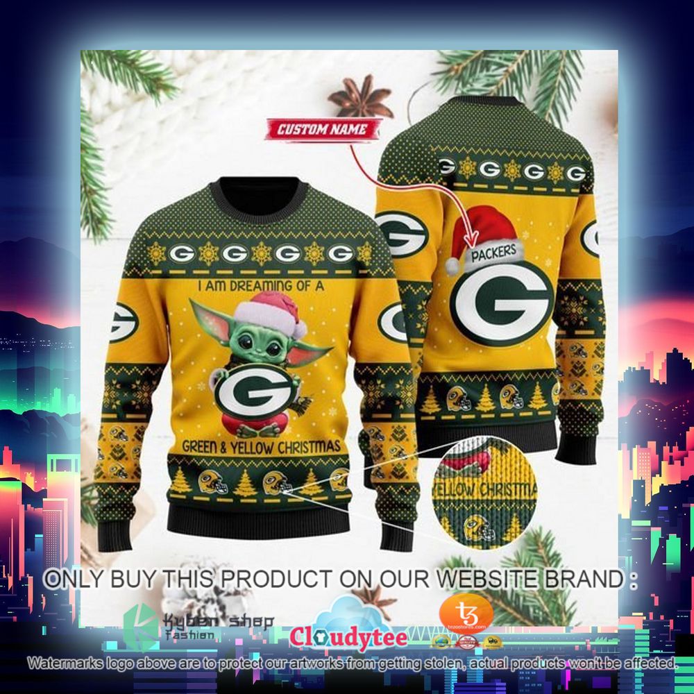 Green Bay Packers Baby Yoda I Am Dreaming of a Green and Yellow Christmas Ugly Sweater 7 green bay packers baby yoda i am dreaming of a green and yellow christmas ugly sweater 7 32296