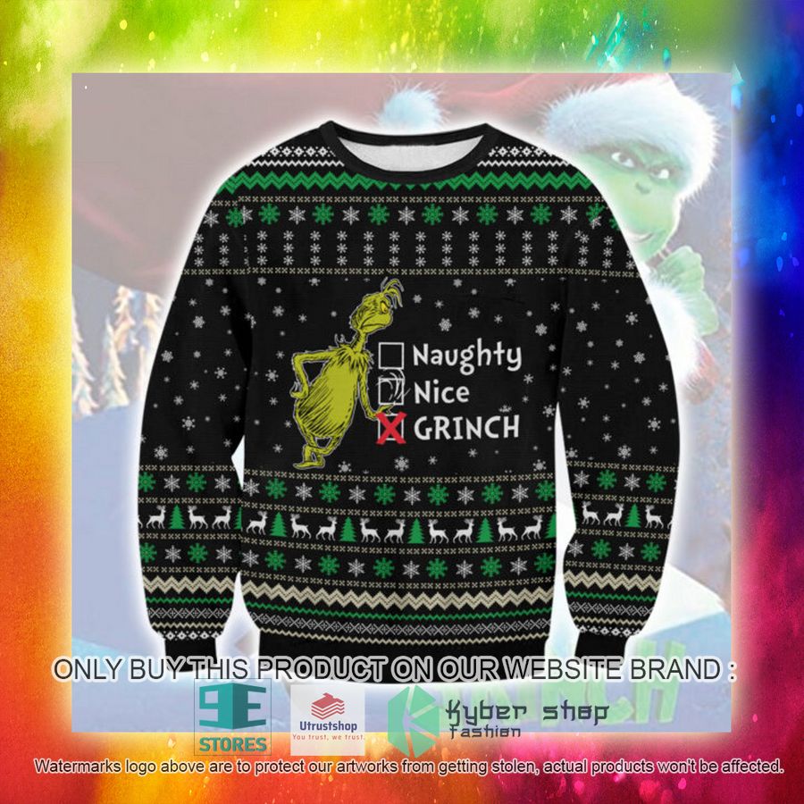 NEW Grinch Naughty Nice black Ugly Sweater 3 grinch naughty nice black ugly christmas sweater 3 5449