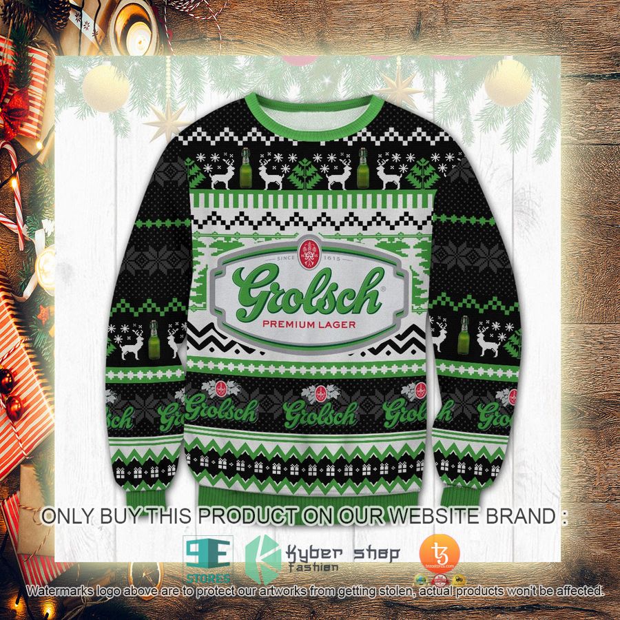 NEW Grolsch Premium Lager black green Christmas Ugly Sweater 3 grolsch premium lager black green ugly christmas sweater 3 65508