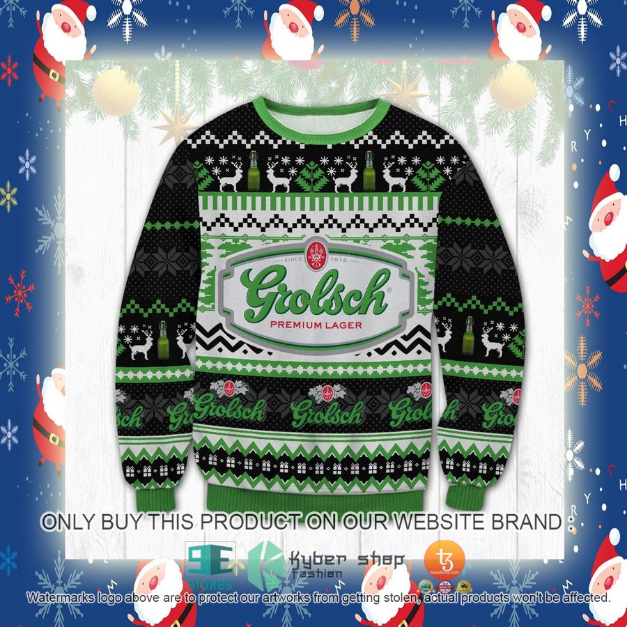 NEW Grolsch Premium Lager black green Christmas Ugly Sweater 4 grolsch premium lager black green ugly christmas sweater 4 26556