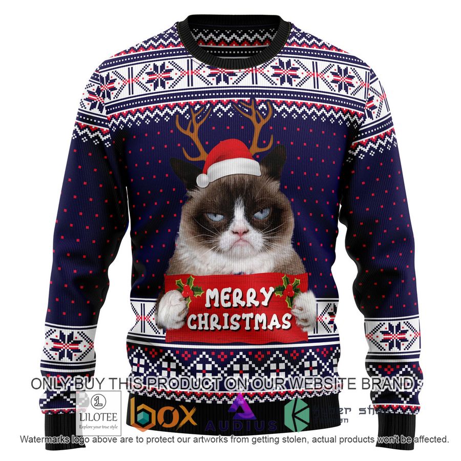 grumpy cat merry christmas xmas santa hat ugly christmas sweater 1 94817