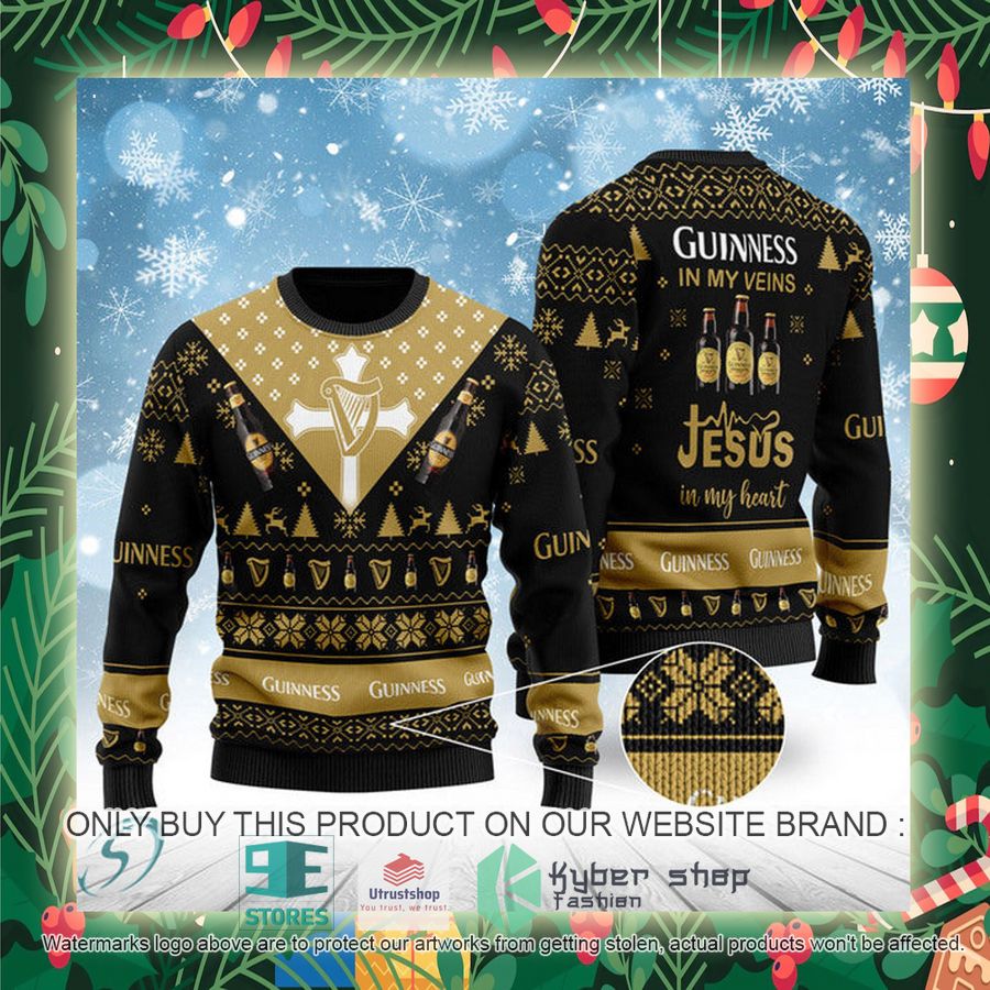 guinness in my veins jesus in my heart ugly christmas sweater 2 60685