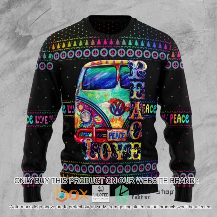 hippie peace love black ugly christmas sweatshirt 1 46464