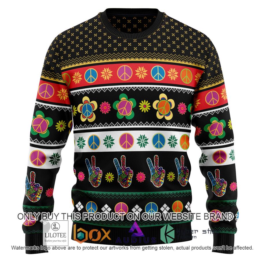 hippie peace sign ugly christmas sweater 1 8313
