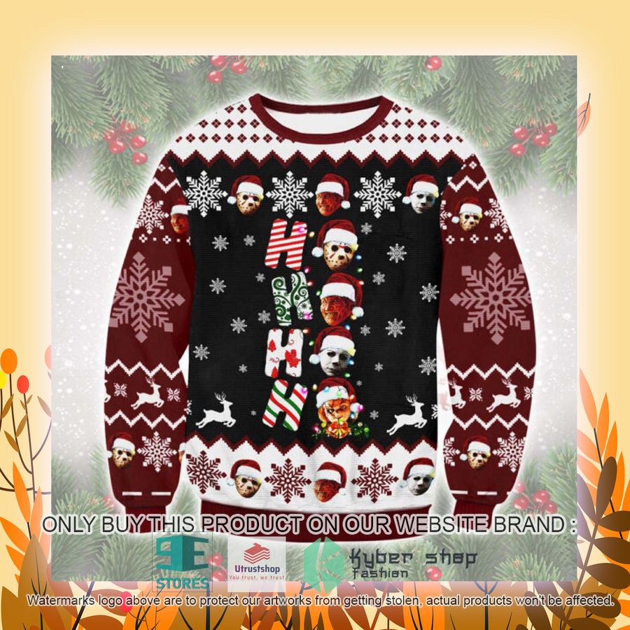 NEW Ho Ho Horror Characters Ugly Sweater 4 ho ho horror characters ugly christmas sweater 4 11739