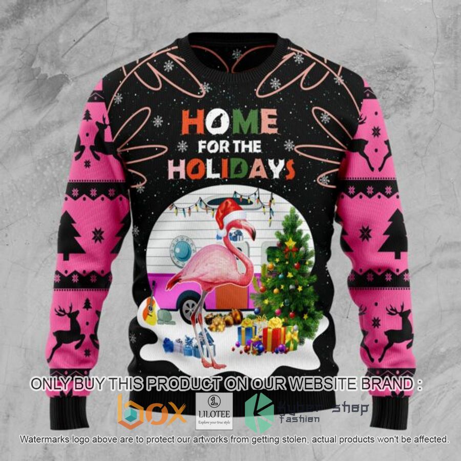 home for the holidays flamingo ugly christmas sweatshirt 1 5876