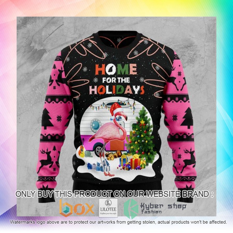 home for the holidays flamingo ugly christmas sweatshirt 2 11316