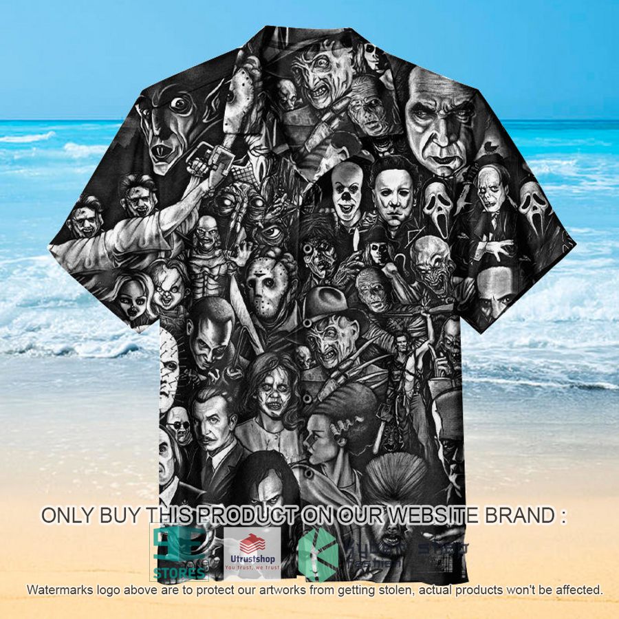 NEW Horror Characters Collage black white Hawaii Shirt 8 horror characters collage black white hawaiian shirt 1 47564