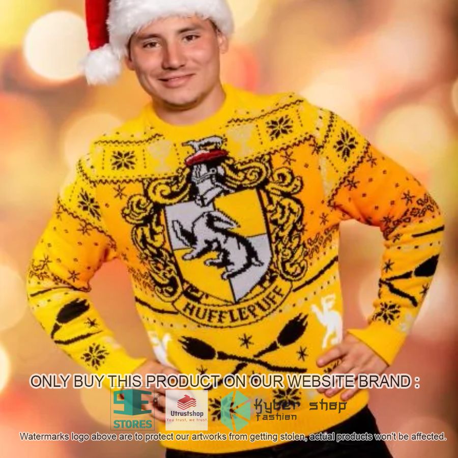 NEW Hufflepuff Crest Harry Potter Yellow Ugly Sweater 2 hufflepuff crest harry potter yellow ugly christmas sweater 2 85479