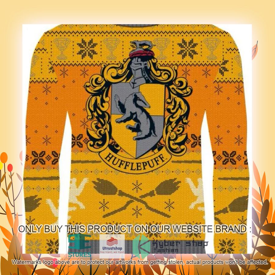 NEW Hufflepuff Crest Harry Potter Yellow Ugly Sweater 7 hufflepuff crest harry potter yellow ugly christmas sweater 7 89369
