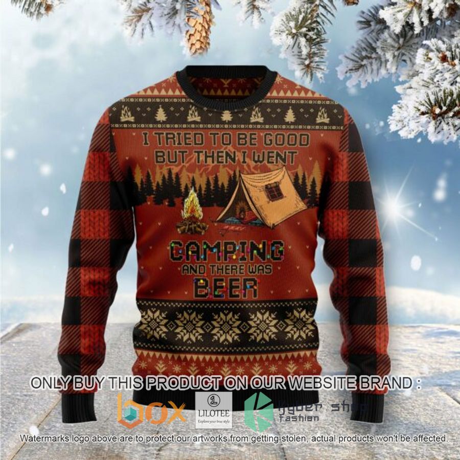 i tried to be good but then i went camping ugly christmas sweatshirt 1 53426