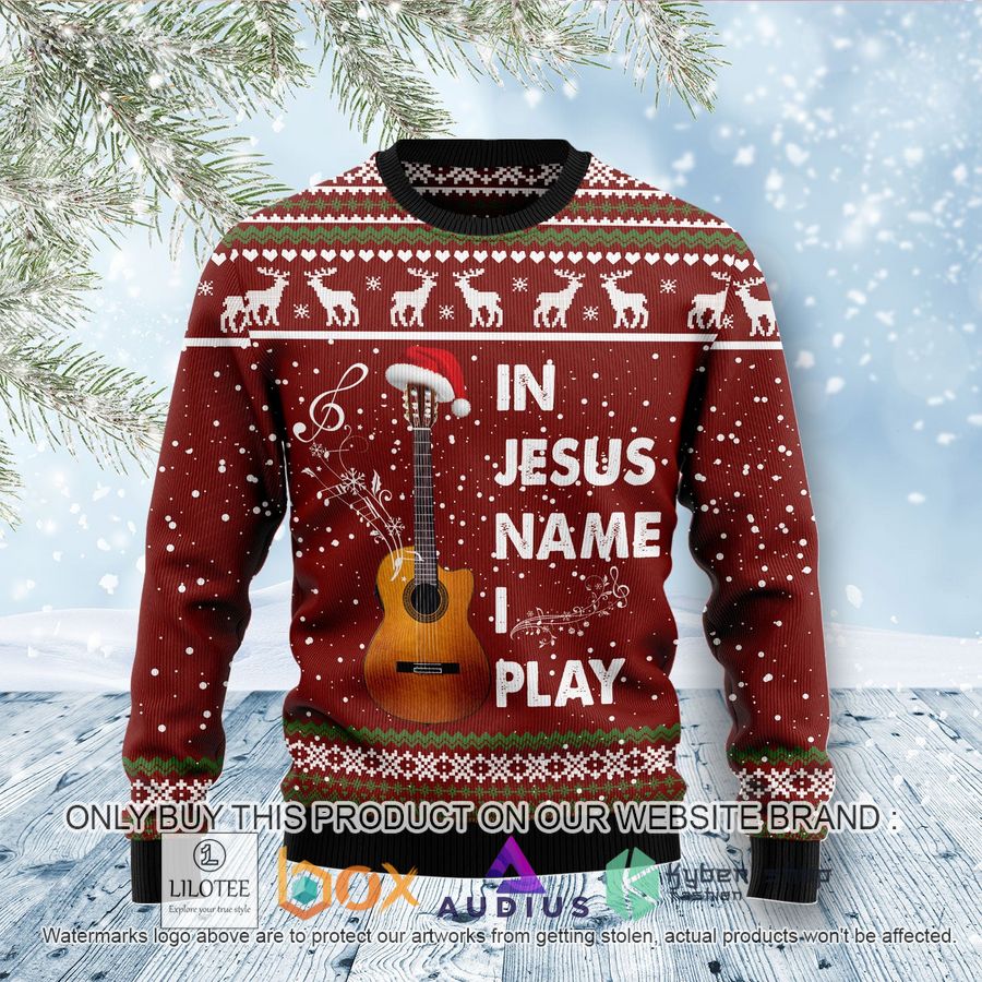 in jesus name i play guitar ugly christmas sweater 1 72672